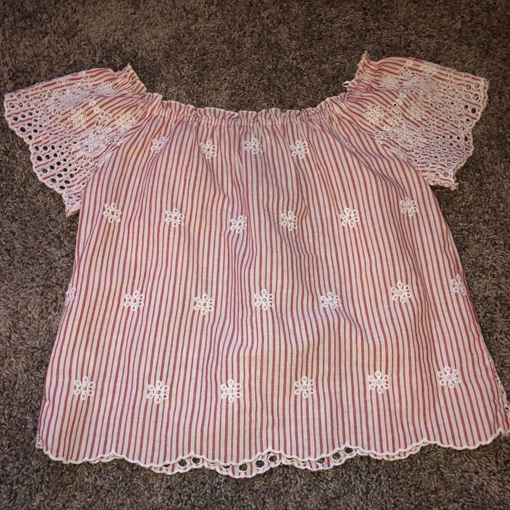 Hollister Red+White Striped Off-the-shoulder Top